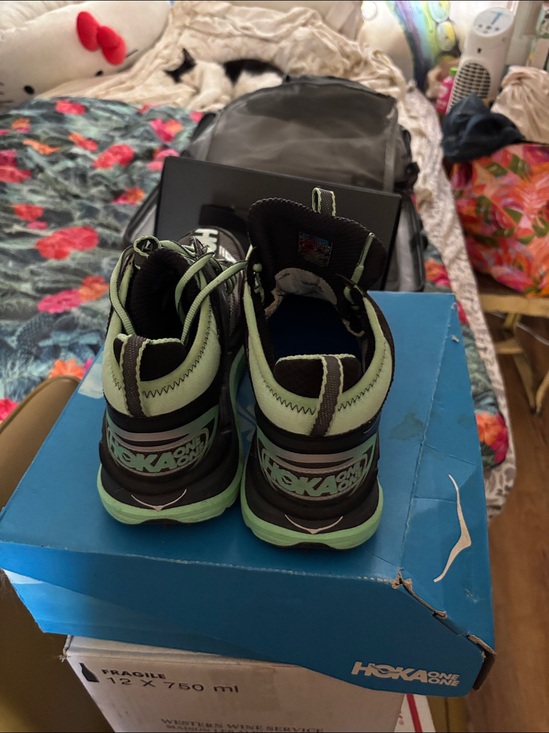 Hoka High-Top Trail Sneakers in Mint Green and Black